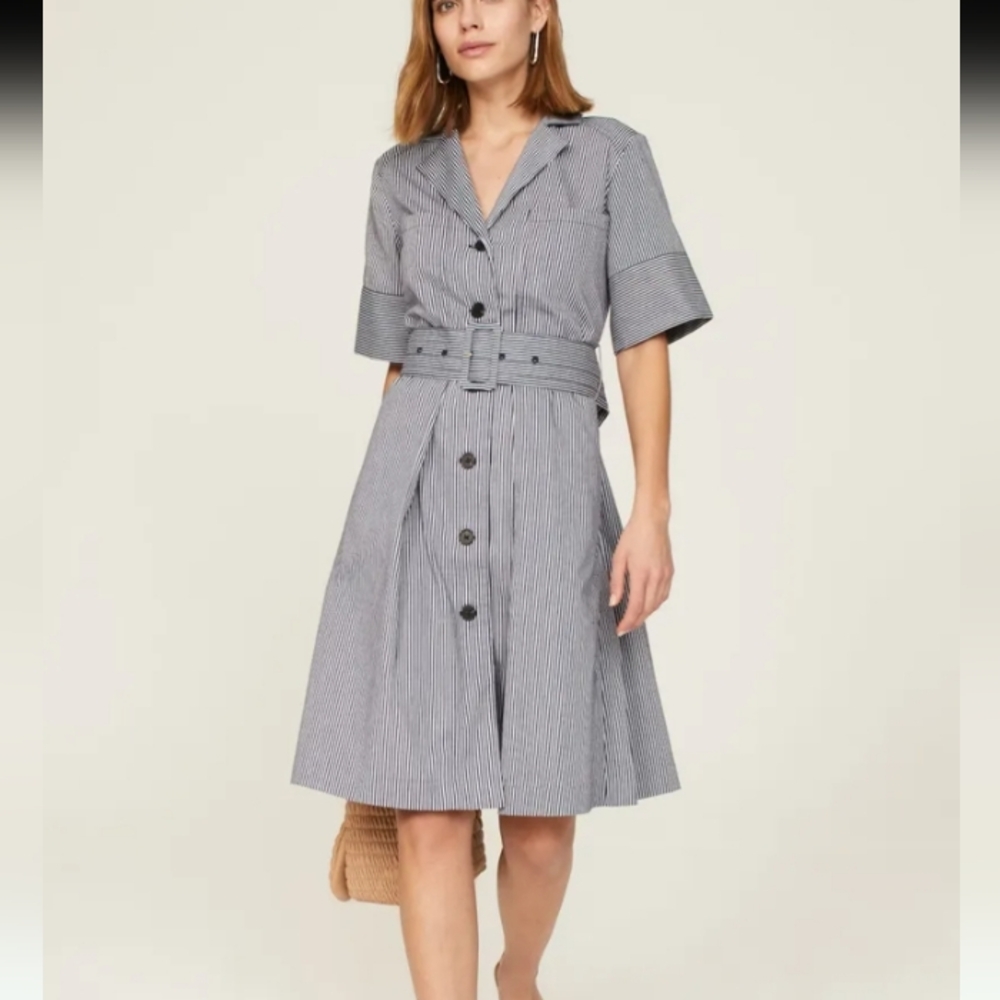 Adam Lippes Collective Blue and White Striped Button Down Dress Women's Size 14